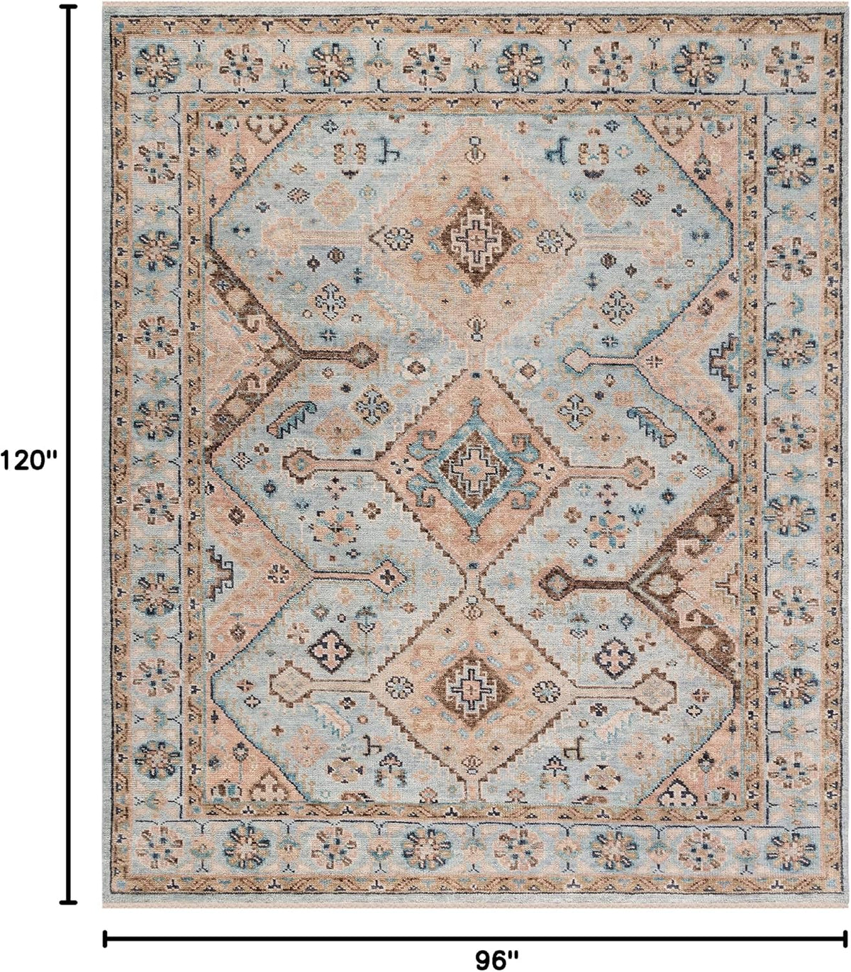 Samarkand Light Blue/Beige Hand-Knotted Traditional Oriental Premium Wool Dining Area Rug