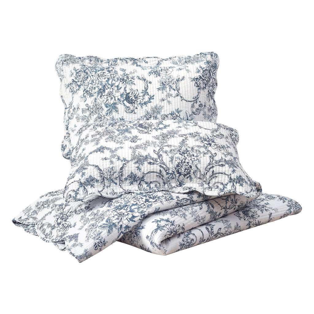 Garden Toile 3-Piece Reversible Quilt Set - Lightweight Coverlet Set