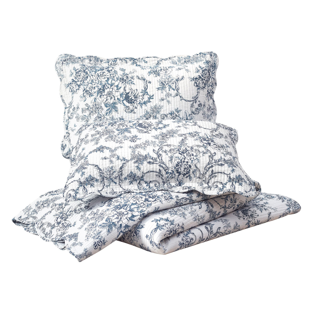 Garden Toile 3-Piece Reversible Quilt Set - Lightweight Coverlet Set