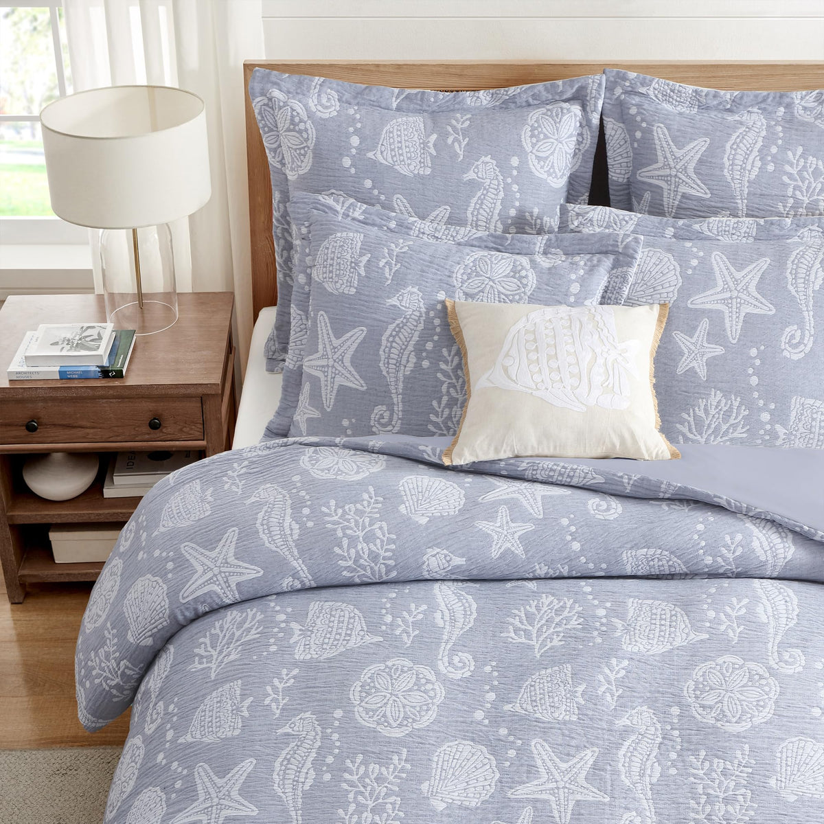 Seaside Charm Denim Blue - Set - Comforter (68x88in) and 1 Standard Sham (20x26in) - Coastal - Blue - Polyester