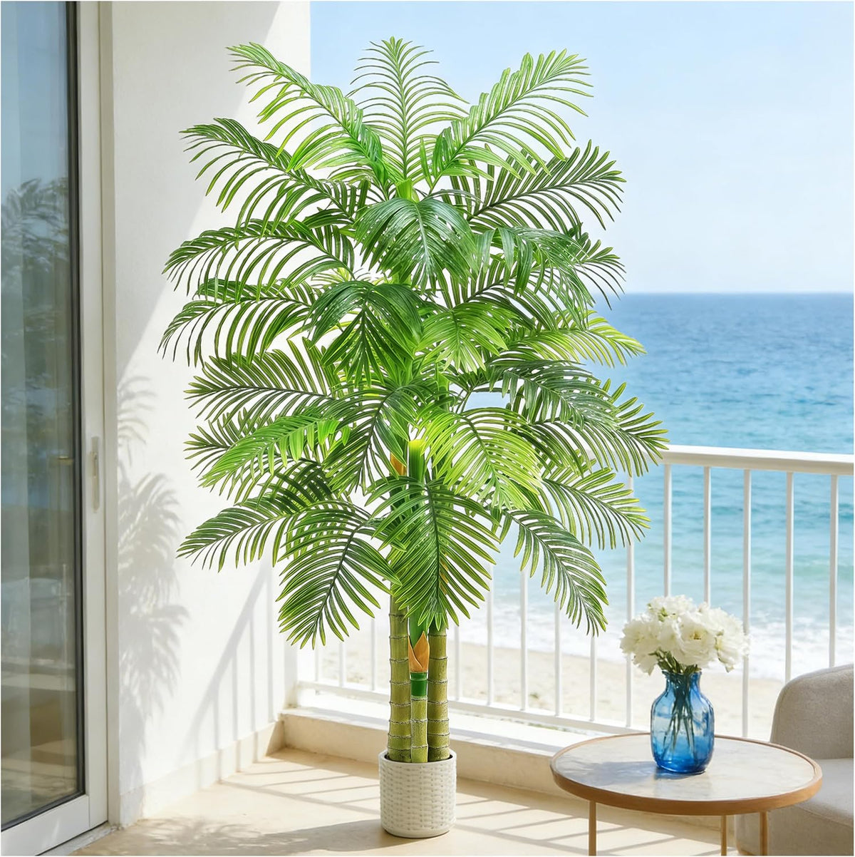 Artificial Golden Cane Palm Tree:6T Fake Large Tropical Areca Palm Trees Tall Faux Silk Plant in White Pot