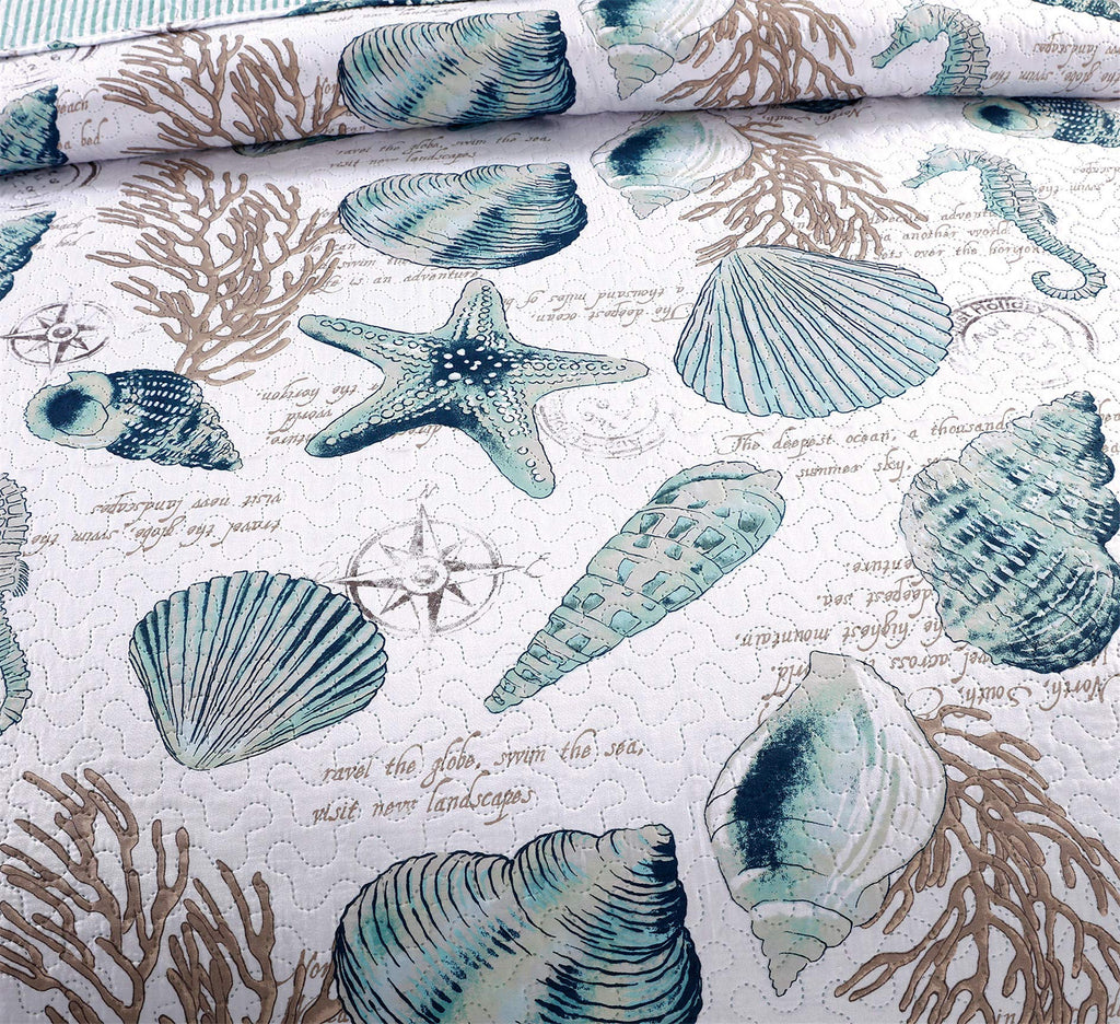 3-Piece Reversible Coastal Bedding Set Quilt Set