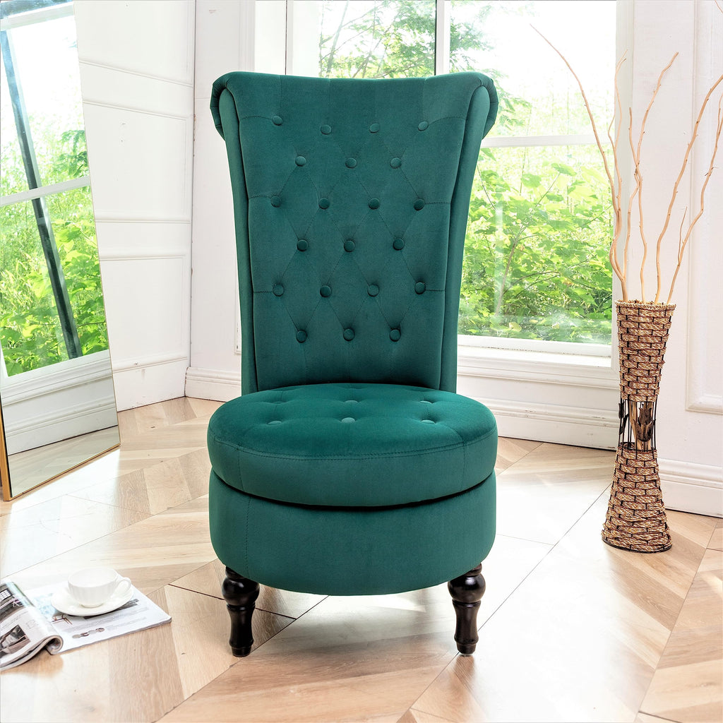 Royal High-Back Velvet Accent Chair for Vanity with Storage, Green