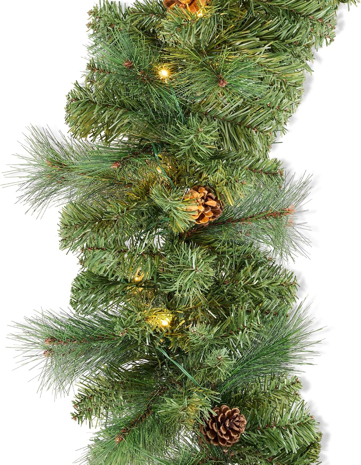 9ft Pre-Lit Christmas Garland Holiday Décor for Stairs, Mantel, w/Pine Cones, 2-in-1 White & Multi LED Lights