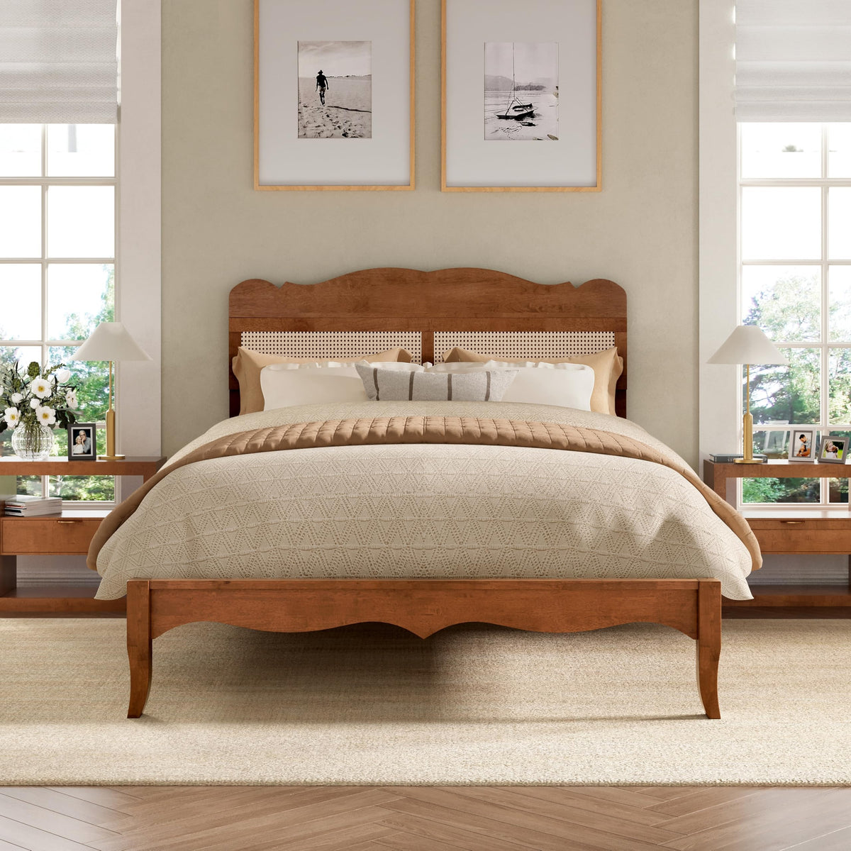 Solid Wood Full Size Bed Frame with Adjustable Headboard