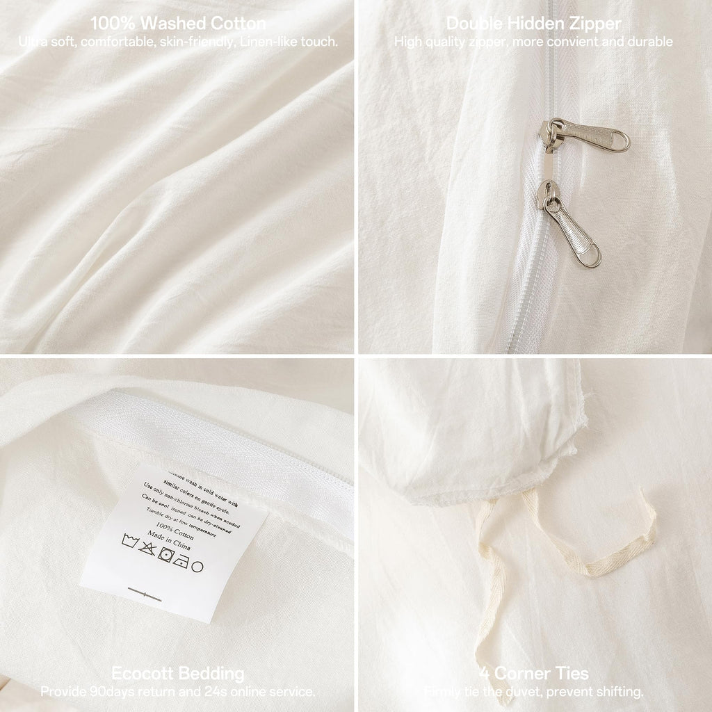 Cotton 3 Pcs Duvet Cover Set Linen Feel White Twin
