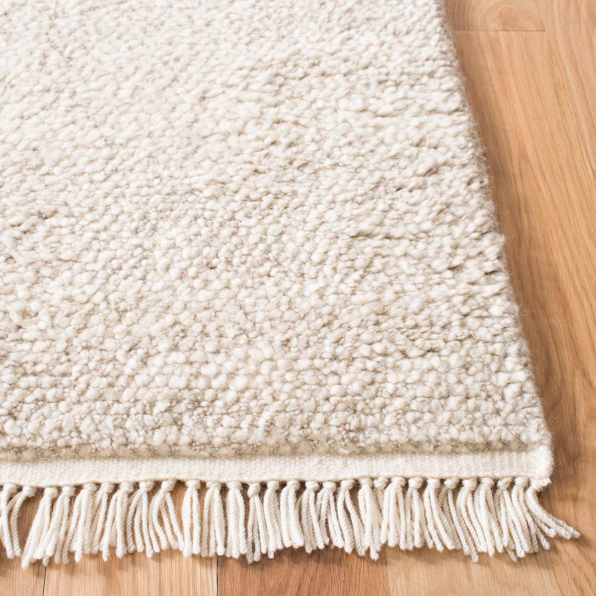 Casablanca Area Rug, Beige, Hand-Knotted Wool Tassel Fringe, 0.8-inch Thick
