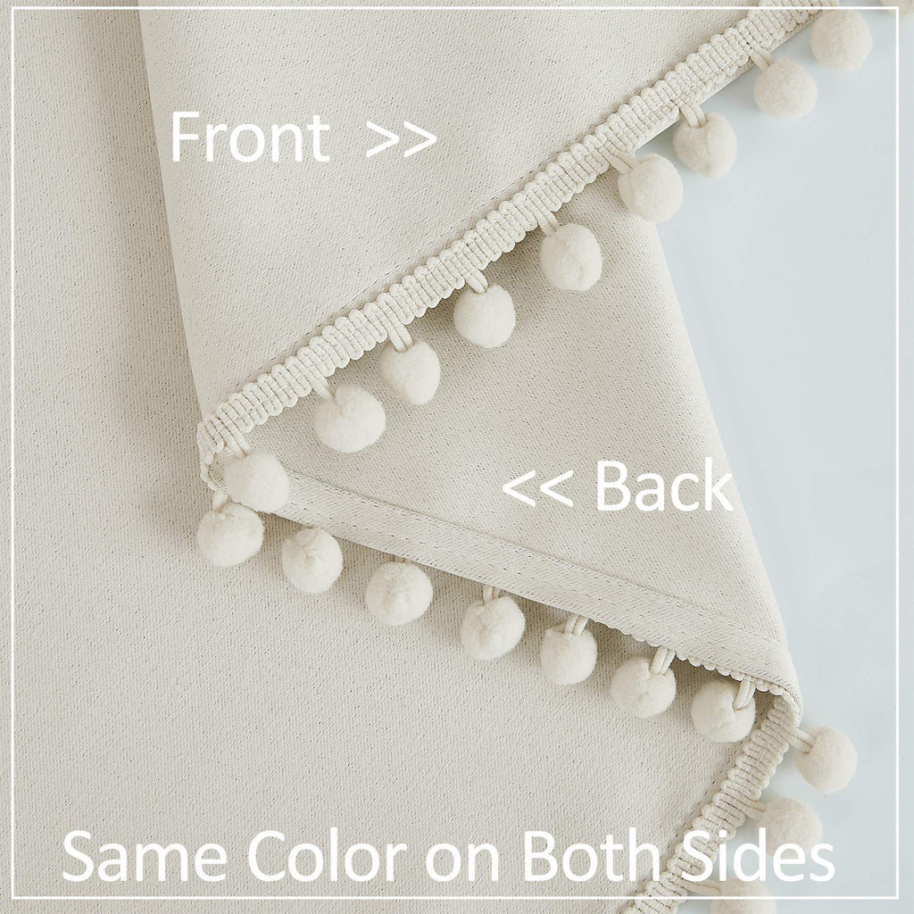 Pom Pom Blackout Curtains Ivory Curtains Room Darkening Curtain Drapes 54" Short Window Curtain Set Bedroom 2 Panels