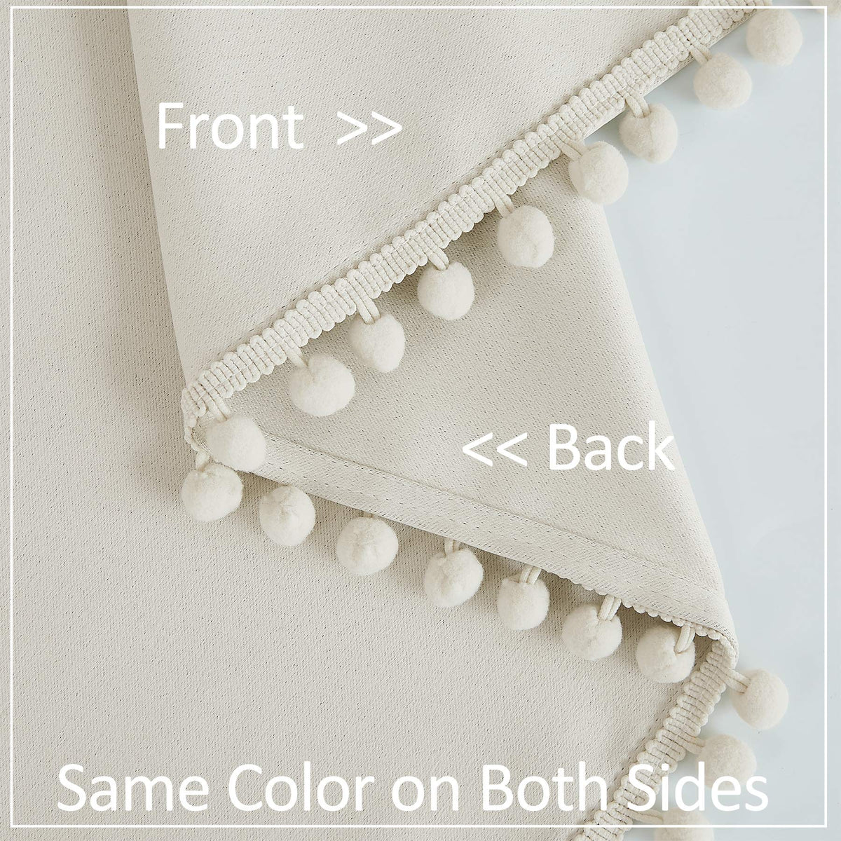 Pom Pom Blackout Curtains Ivory Curtains Room Darkening Curtain Drapes 54" Short Window Curtain Set Bedroom 2 Panels
