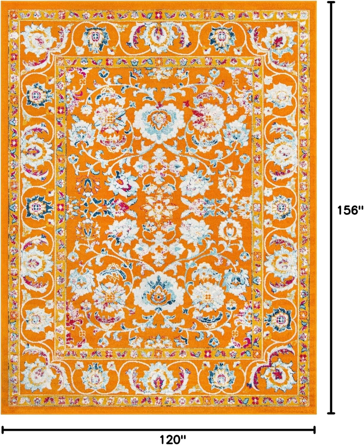 Aurelia Rug - Orange Easy-Clean Area Rug - Vintage Traditional Medallion Design, Perfect for Living Rooms