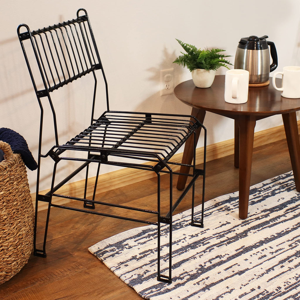 Inspired Bertoia Style Modern Steel Wire Armless Outdoor Dining Chair - Black
