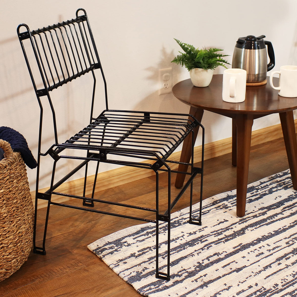 Inspired Bertoia Style Modern Steel Wire Armless Outdoor Dining Chair - Black
