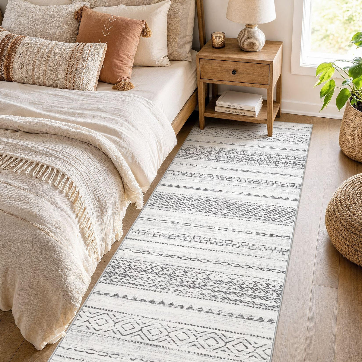 Runner Rug Kitchen Washable Rugs: 3x8 Non-Slip Boho Soft Modern Stain Resistant Indoor Floor Neutral Farmhouse Throw