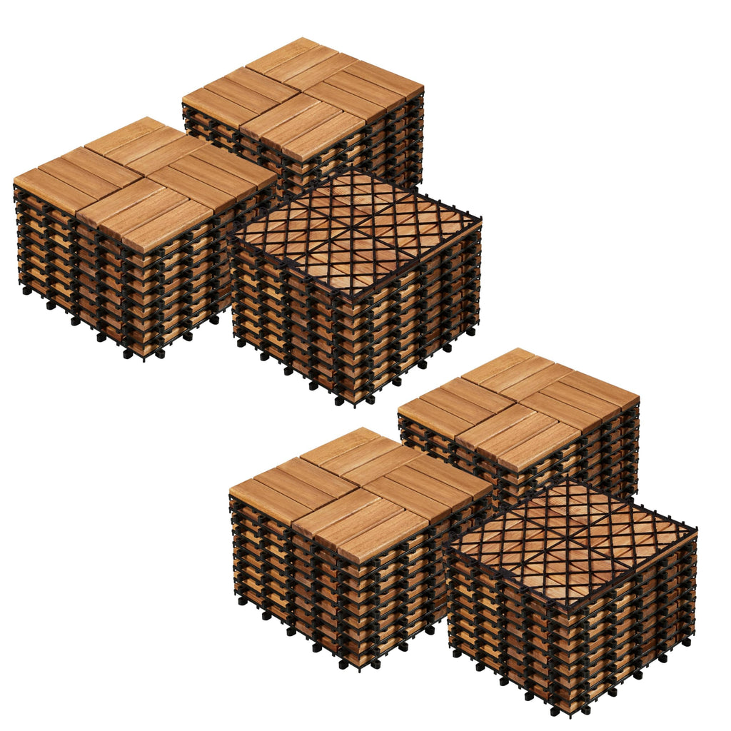 54PCS Acacia Wood Deck Tiles Interlocking Patio Flooring, Wood