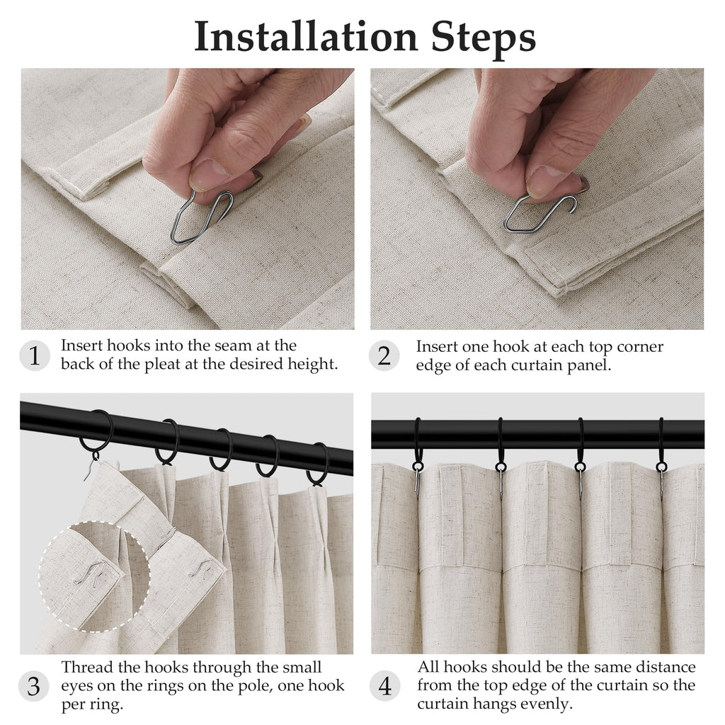 Mousse White Pinch Pleated Linen Curtains 112 Inches Long Bedroom Light Filtering Neutral Farmhouse Curtain 112