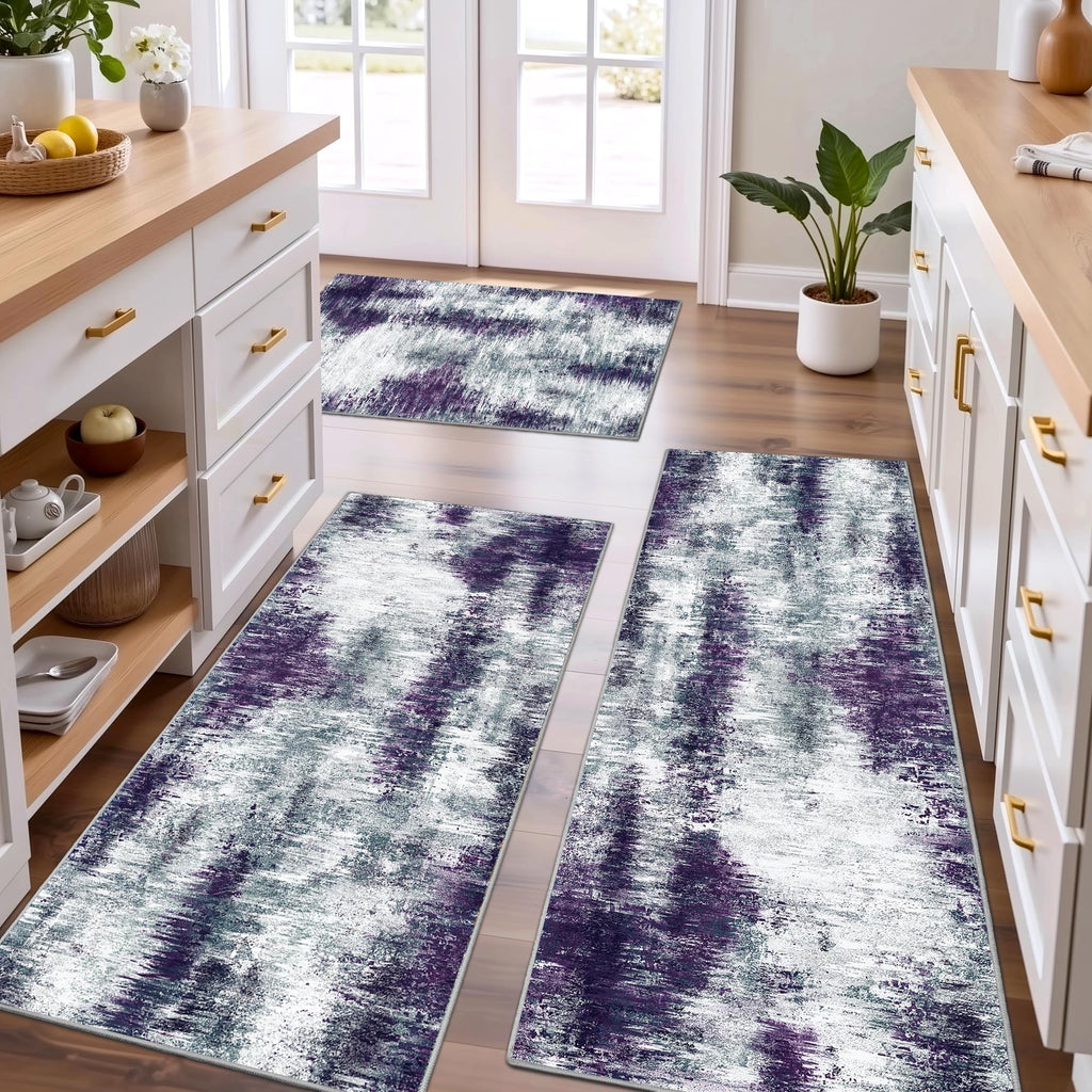 Upgrade Non Slip Kitchen Rugs Sets of 3 Washable Kitchen Mats for Floor Abstract Kitchen Runner Rug Soft Floor Mat