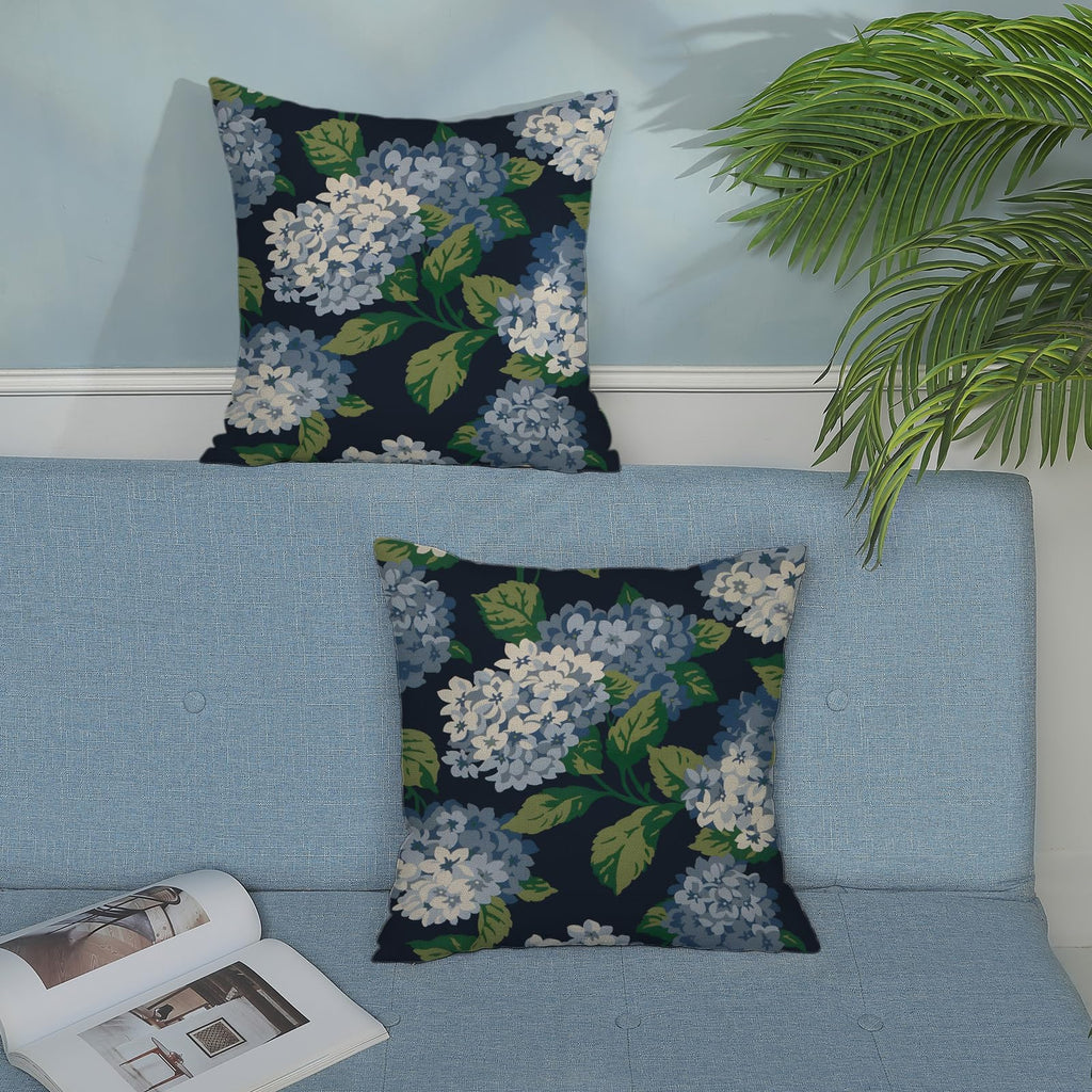 Navy Blue Floral Throw Pillow Covers 22x22 Inch 2 Pcs Blue Green Hydrangea Flower Decor Pillow Covers Spring Summer