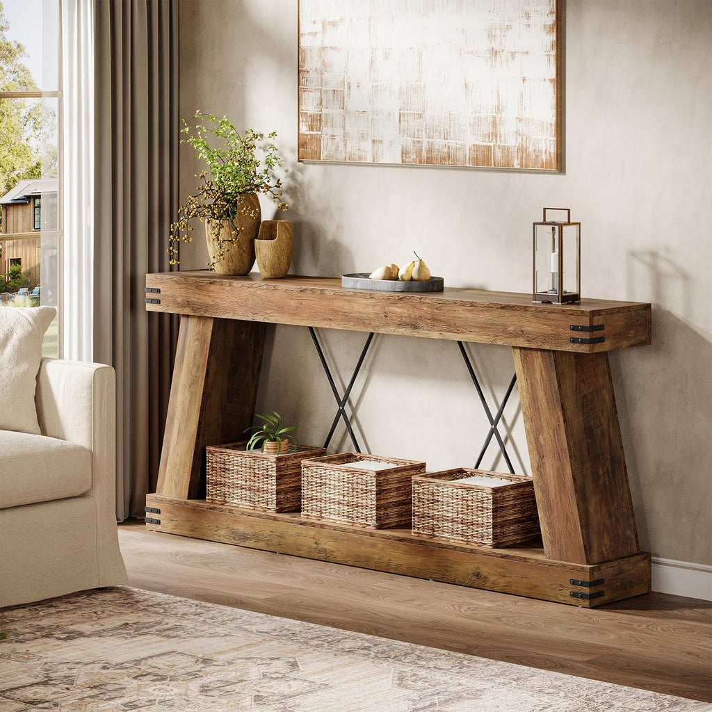 70.87" Farmhouse Console Table with Storage (Brown)