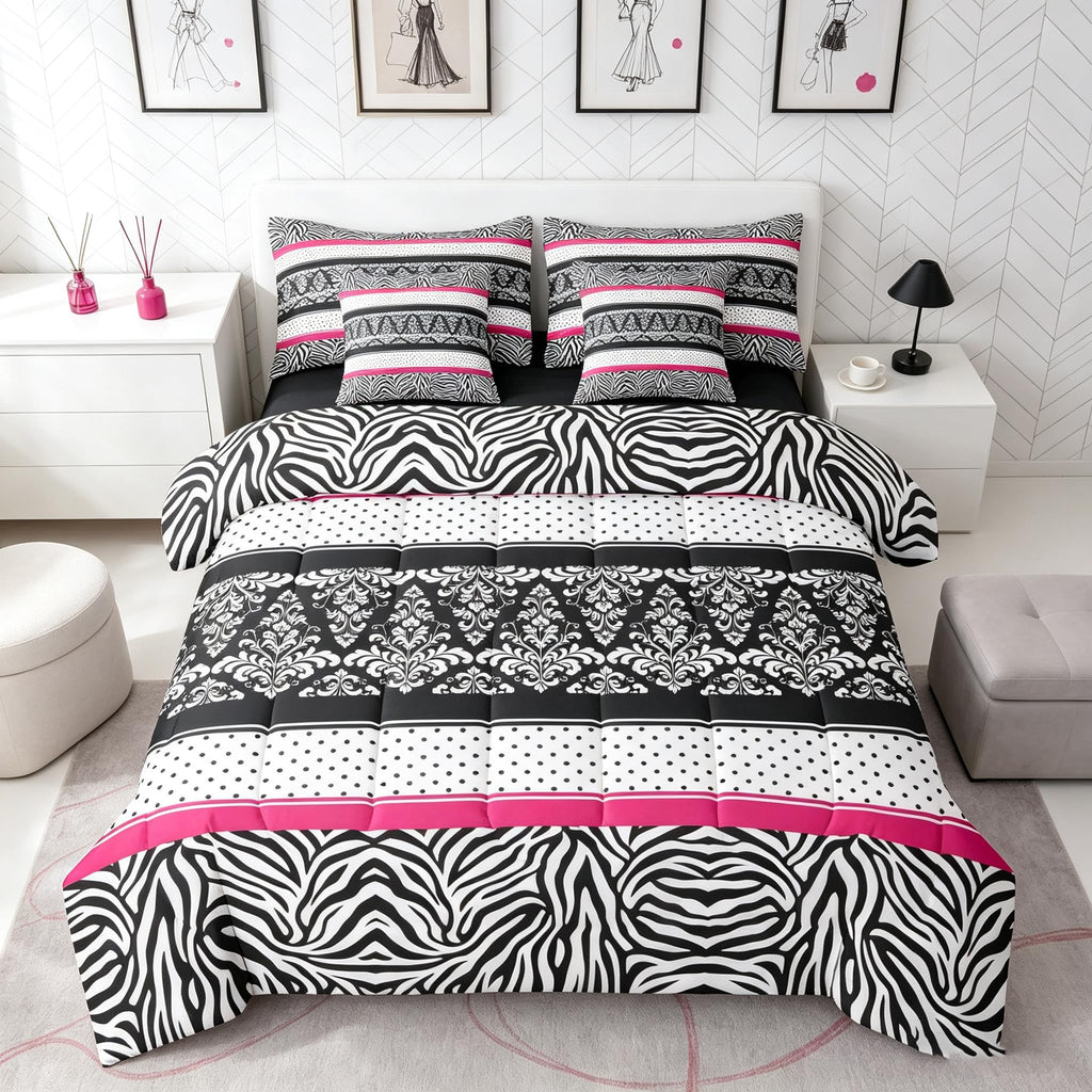 Zebra Damask Comforter Set Stripe Bedding Set Full Size 7 Pieces