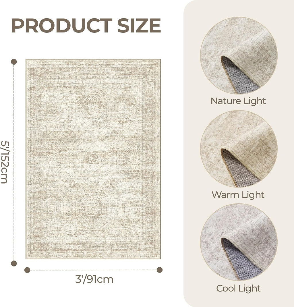 Rug, Washable Area Rug, Beige