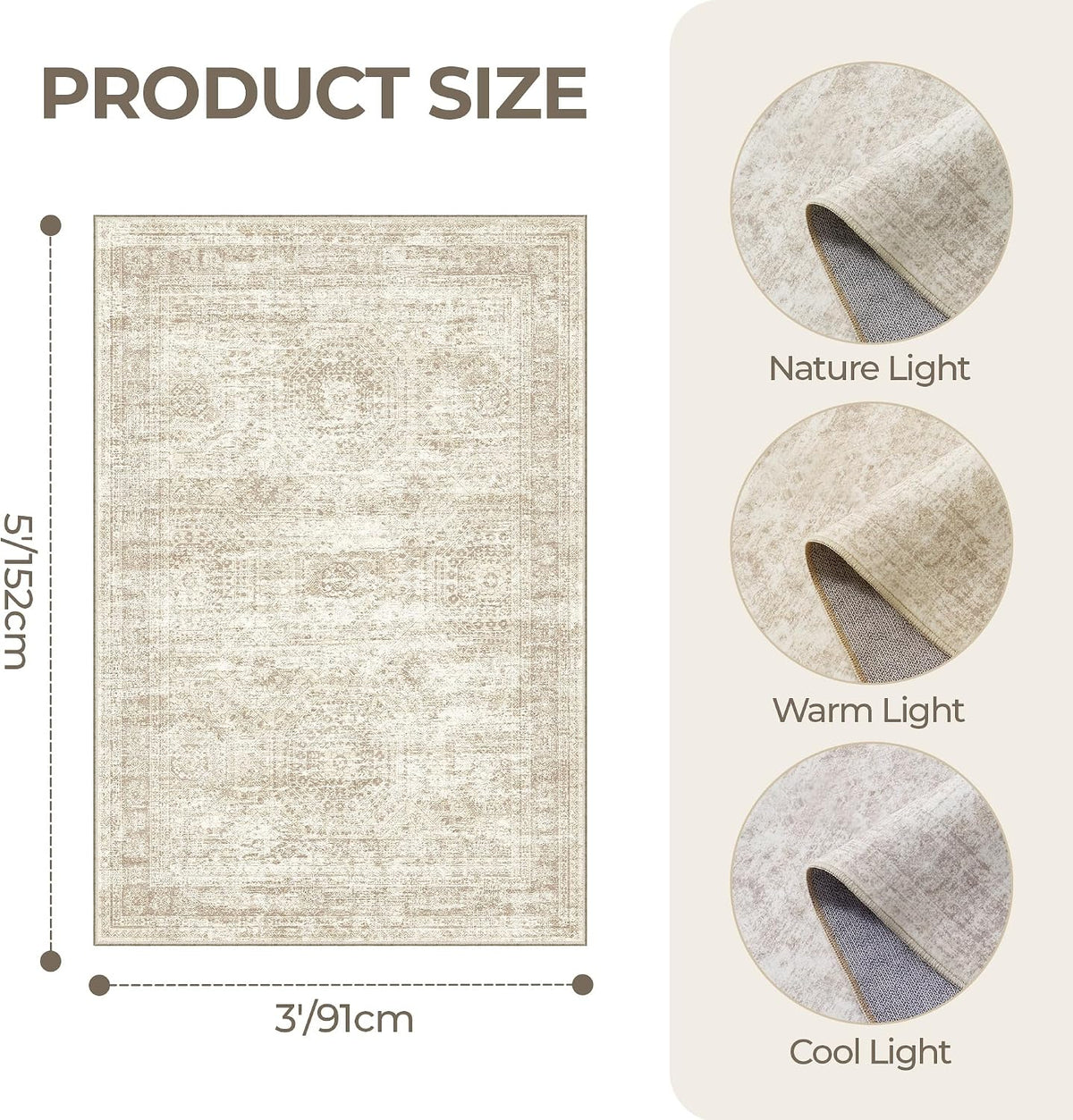 Rug, Washable Area Rug, Beige