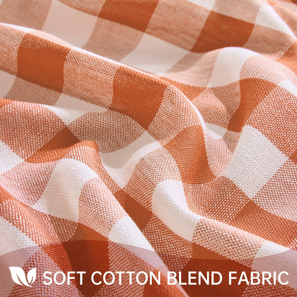 Fall Gingham Tablecloth Rectangle Cotton Linen Style, Orange 60x75