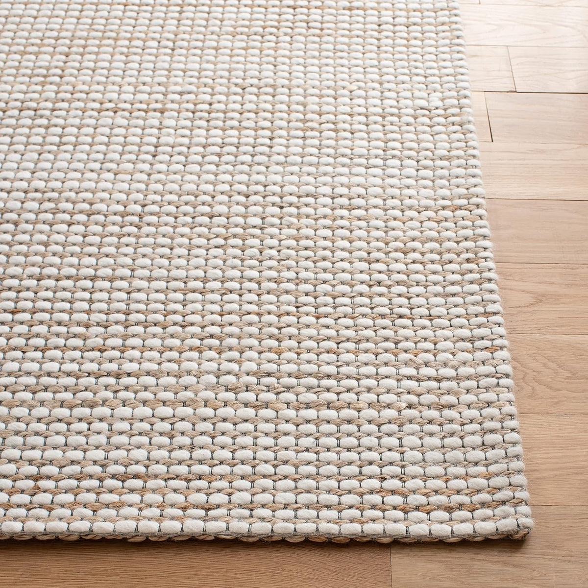 Natural Fiber Collection Area Rug - 8' Square, Natural & Ivory, Handmade Farmhouse Jute & Wool, Ideal for High