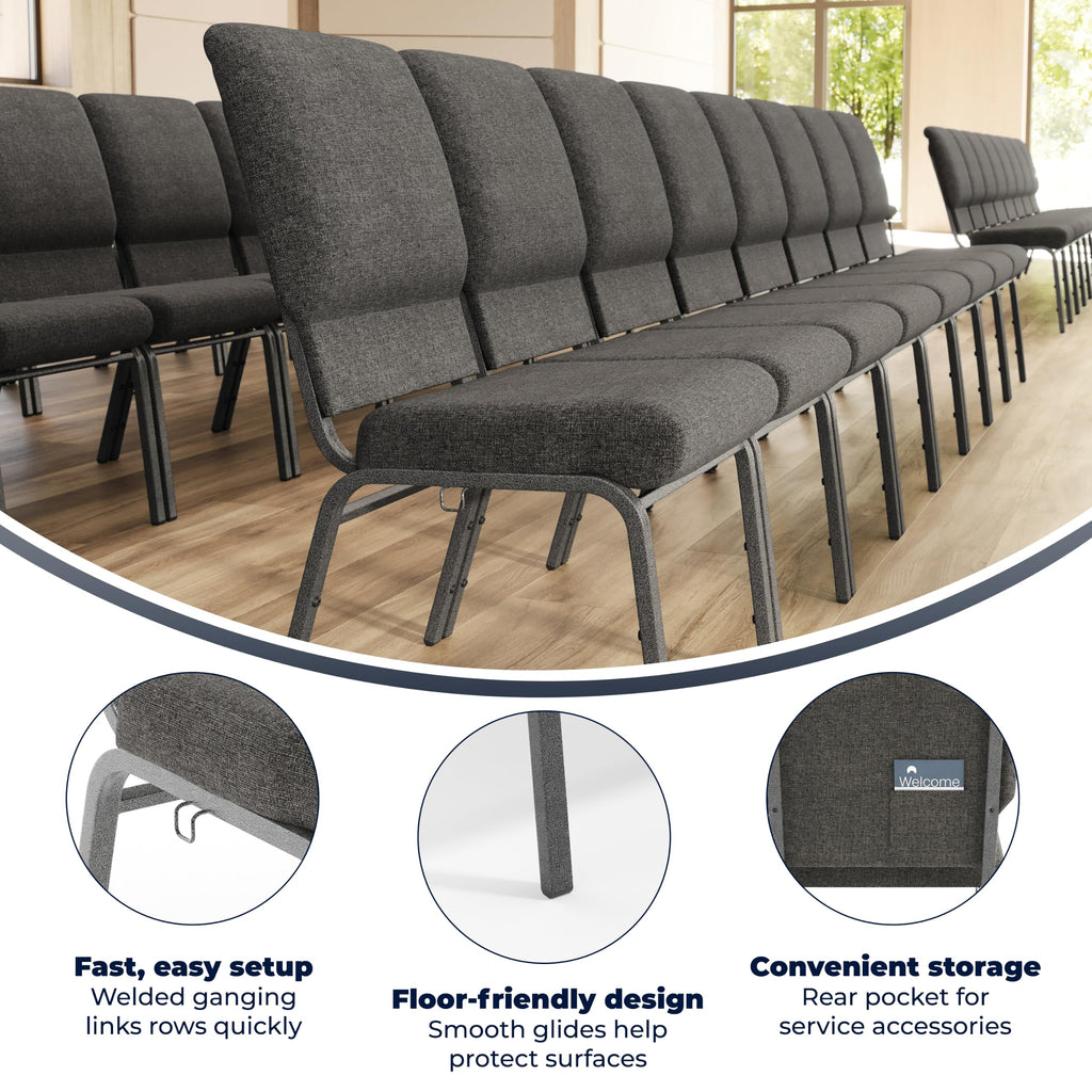 18.5 in Wide Church Chair, Black