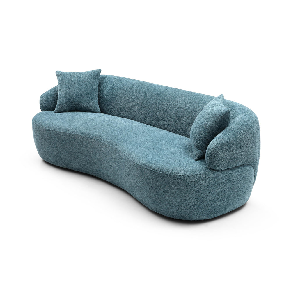 Modern Curved Sofa Couch, Oversized Curved Sofa Comfy Teddy Fleece Boucle Couches with 2 Pillows Apartment Office
