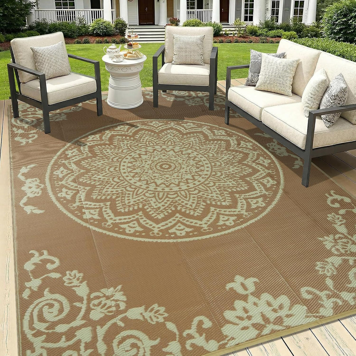 Outdoor Rug Waterproof 6x9 ft, Reversible Outdoor Plastic Straw Rug, UV-Resistant Patio Rug Lightweight Portable RV