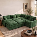 100" Modular Sectional Sofa, L-Shaped Cloud Couch with Ottoman, Green