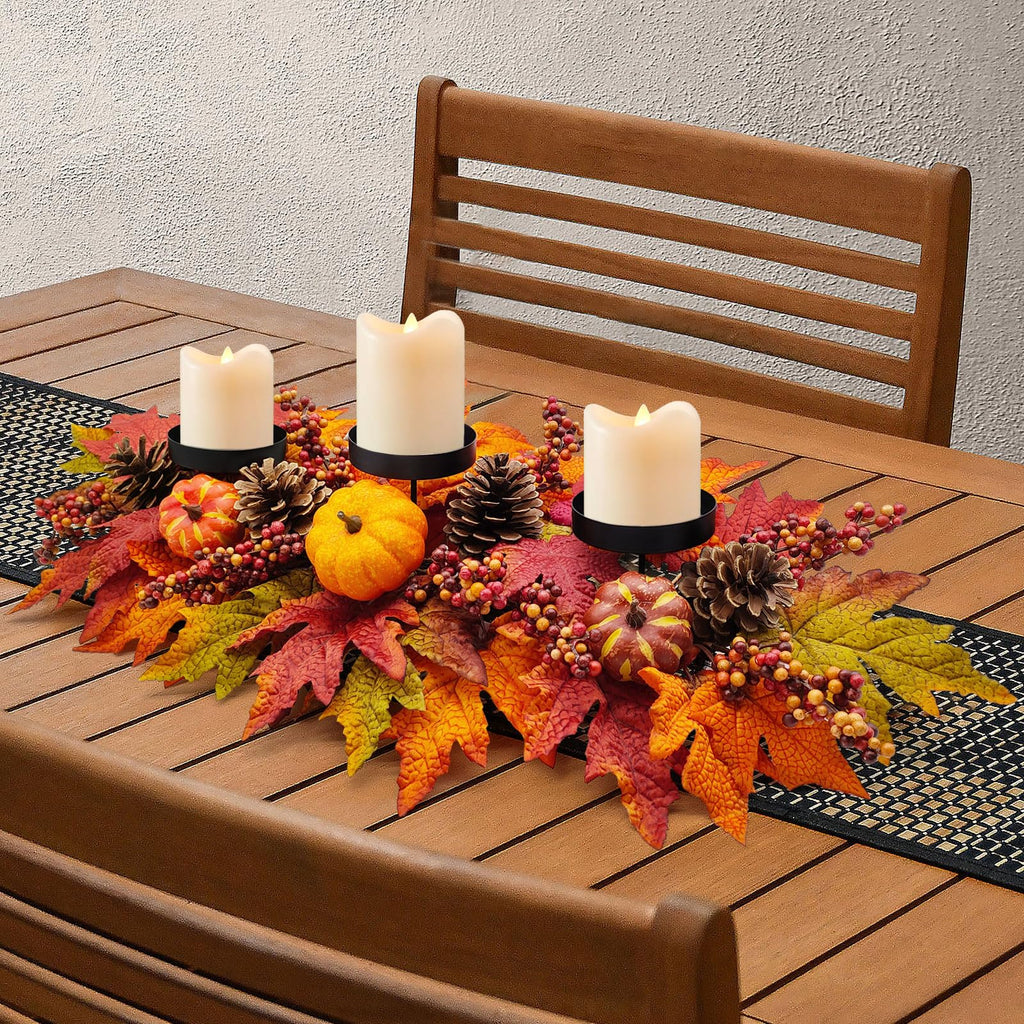 Fall Centerpiece Table Decorations, 27.5'' L Assorted Artificial Pumpkins, Pine Cones, Berries, and Autumn Leaves