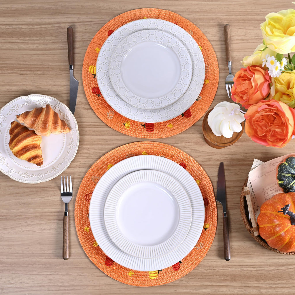 Orange Pumpkin Fall Placemats Set of 4 Round Table Mats