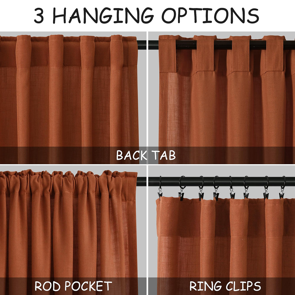 Extra Long Curtains 120 inch Length 2 Panels Back Tab Terracotta Curtains Rustic Farmhouse Boho Fall Decor Brick
