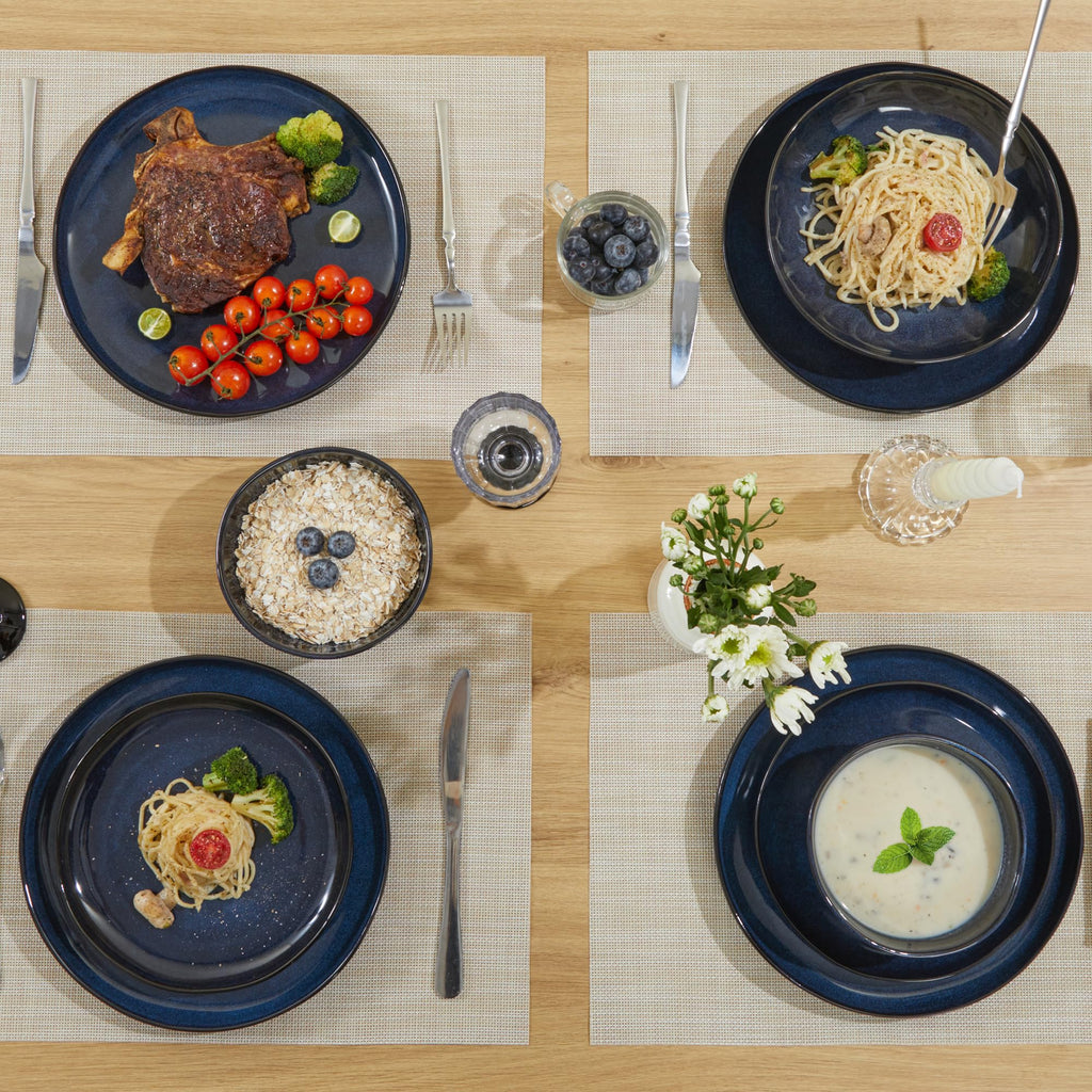 Stoneware Dinnerware Sets for 8, 24Pcs Ceramic Plates and Bowls Sets