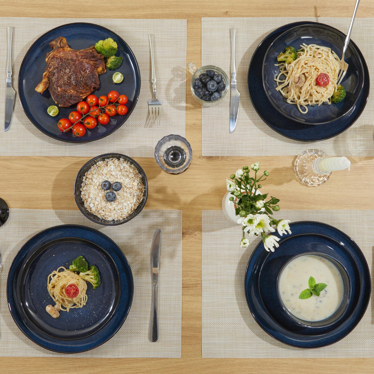 Stoneware Dinnerware Sets for 8, 24Pcs Ceramic Plates and Bowls Sets