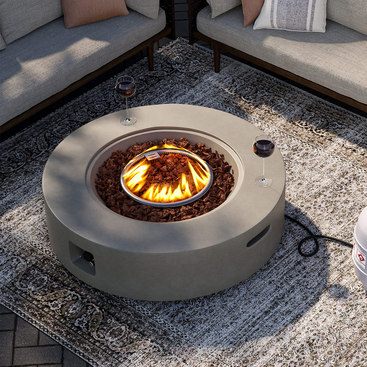 Outdoor 42" Fire Pit Table, 50000 BTU Gray Patio Fire Table, Concrete Round Gas Fire Table w Lava Rocks