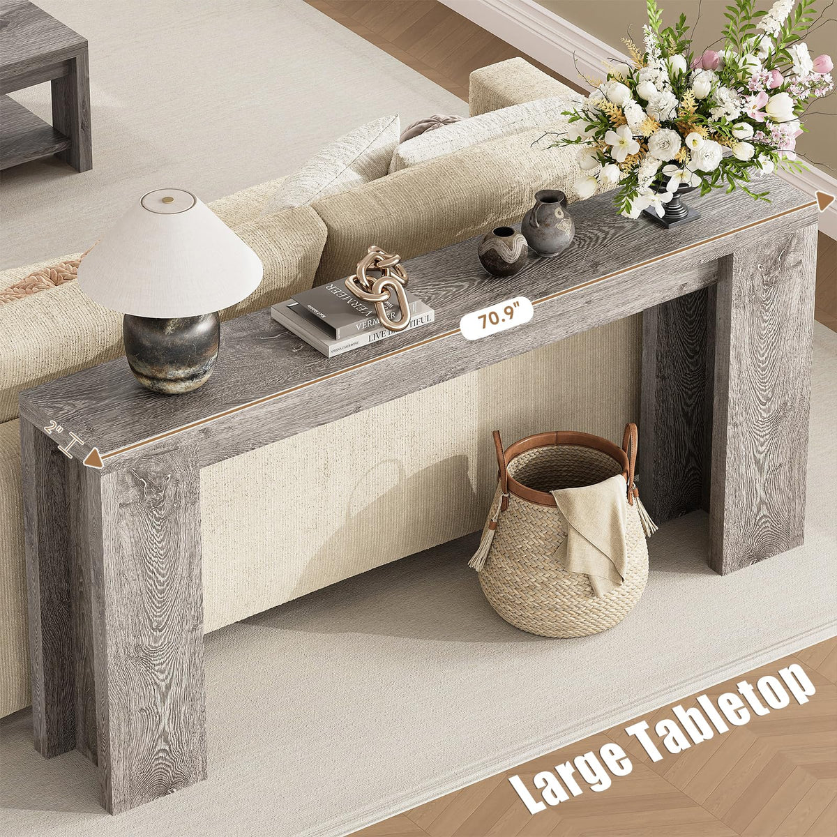 70.9" Extra Long Console Table, Farmhouse Entryway Table, Grey