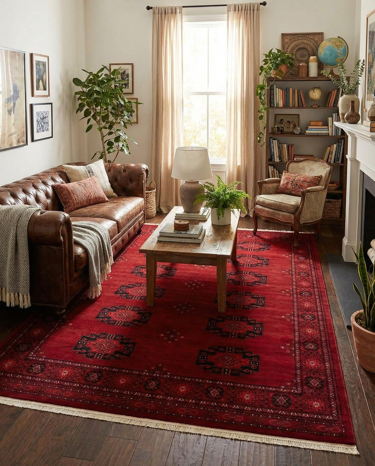 Bokhara Collection Rug - 7' Red Tribal Medallion Rug - Perfect s, Large Dining Rooms, and Home Offices