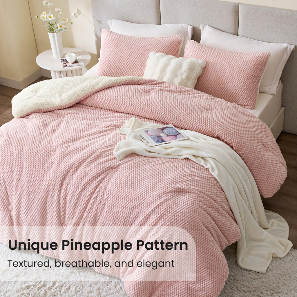 Plaid Tafu Comforter Set 3 Pieces, Dusty Pink&White