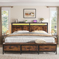 Bed Frame with Ottoman & Charging Station, Rustic Brown