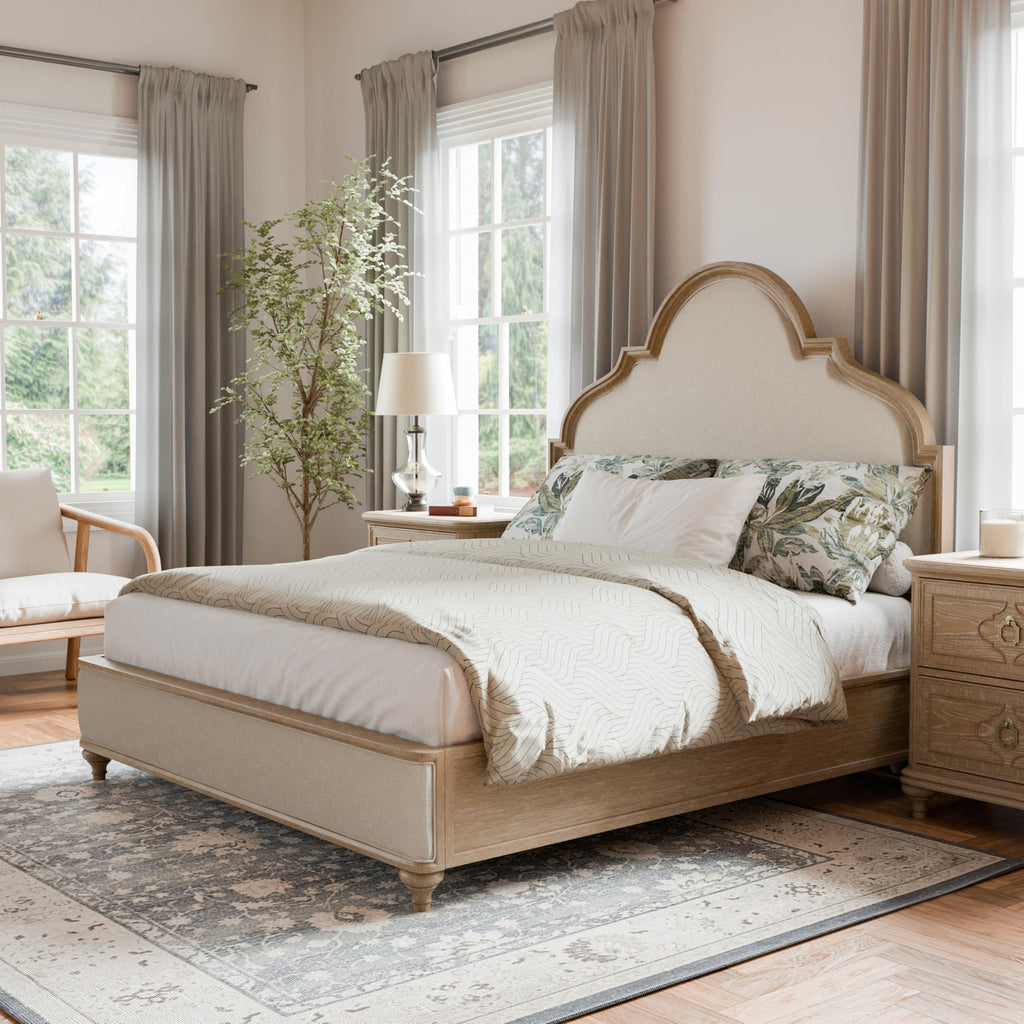 Weile Art Deco Solid Wood 88-inch Panel Bed with Upholstered Headboard and Footboard, Box Spring Required, Guest
