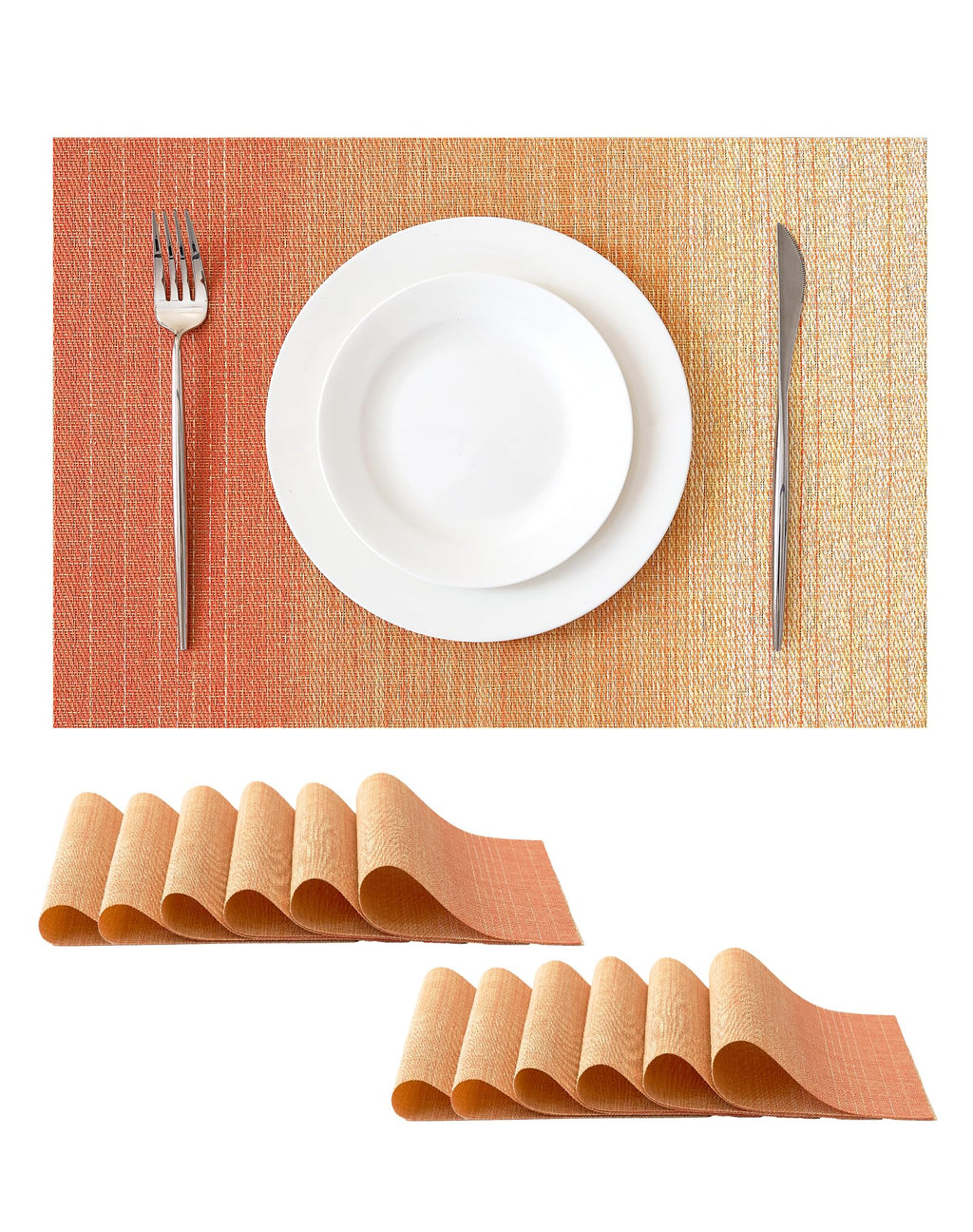Woven Vinyl Fall Placemats Set of 12, Gradient Burnt Orange