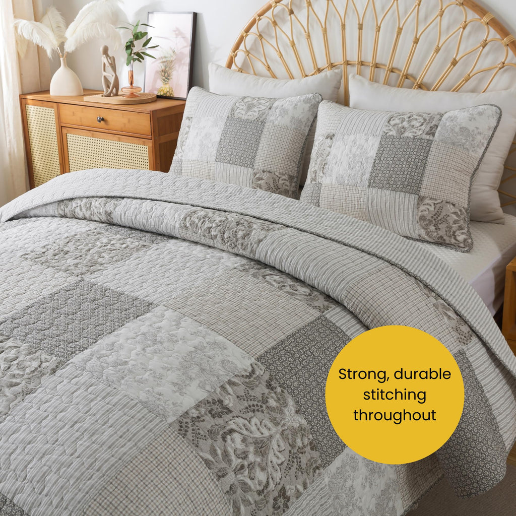 Silver Linings Patchwork Gray Cotton Quilt Set, with 1 Sham
