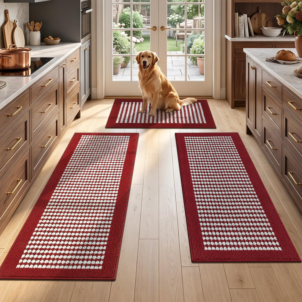 Christmas Kitchen Rugs Set of 3 Piece Washable Red Xmas Runner Rug
