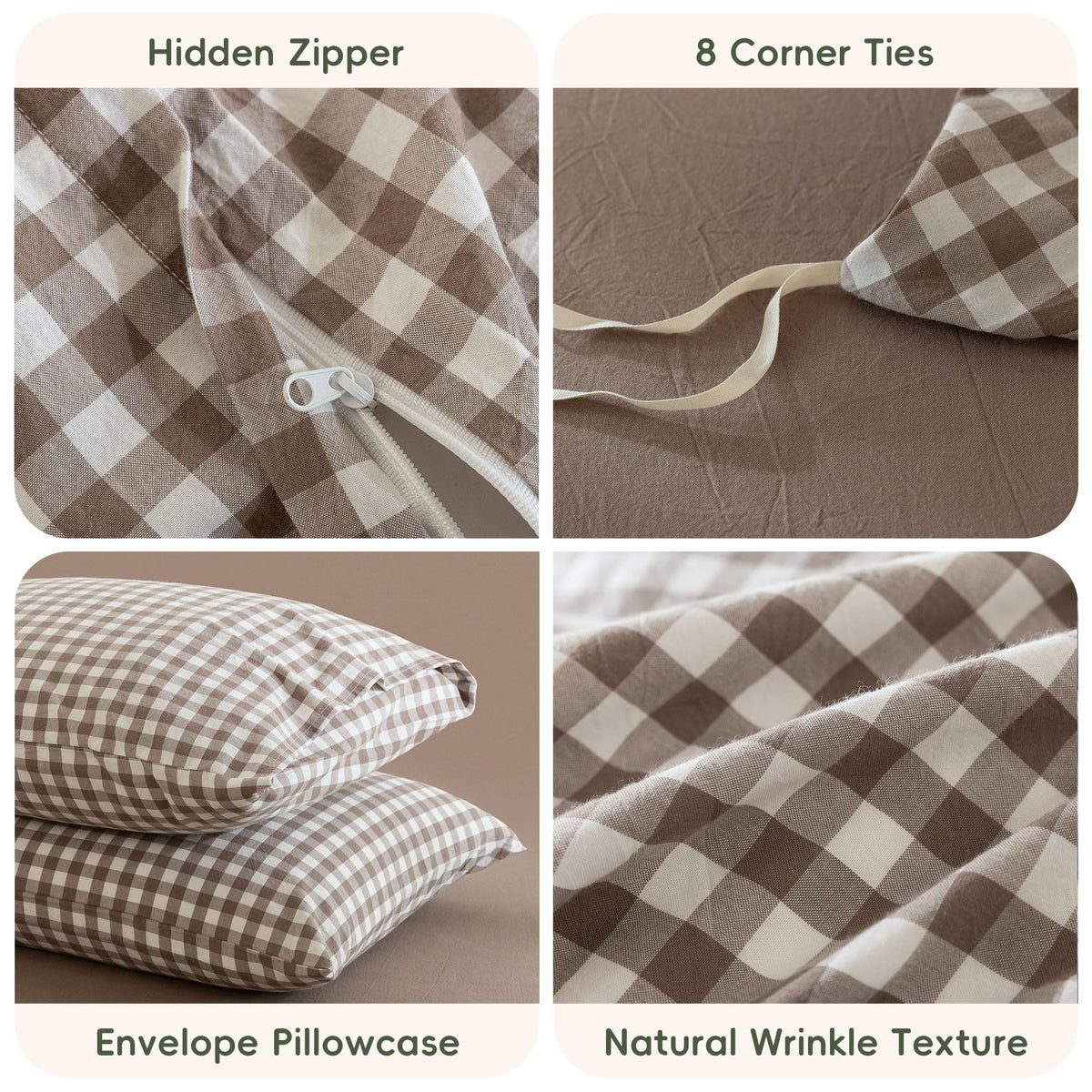 Washed Cotton Duvet Cover Set, 3-Piece, Classic Gingham