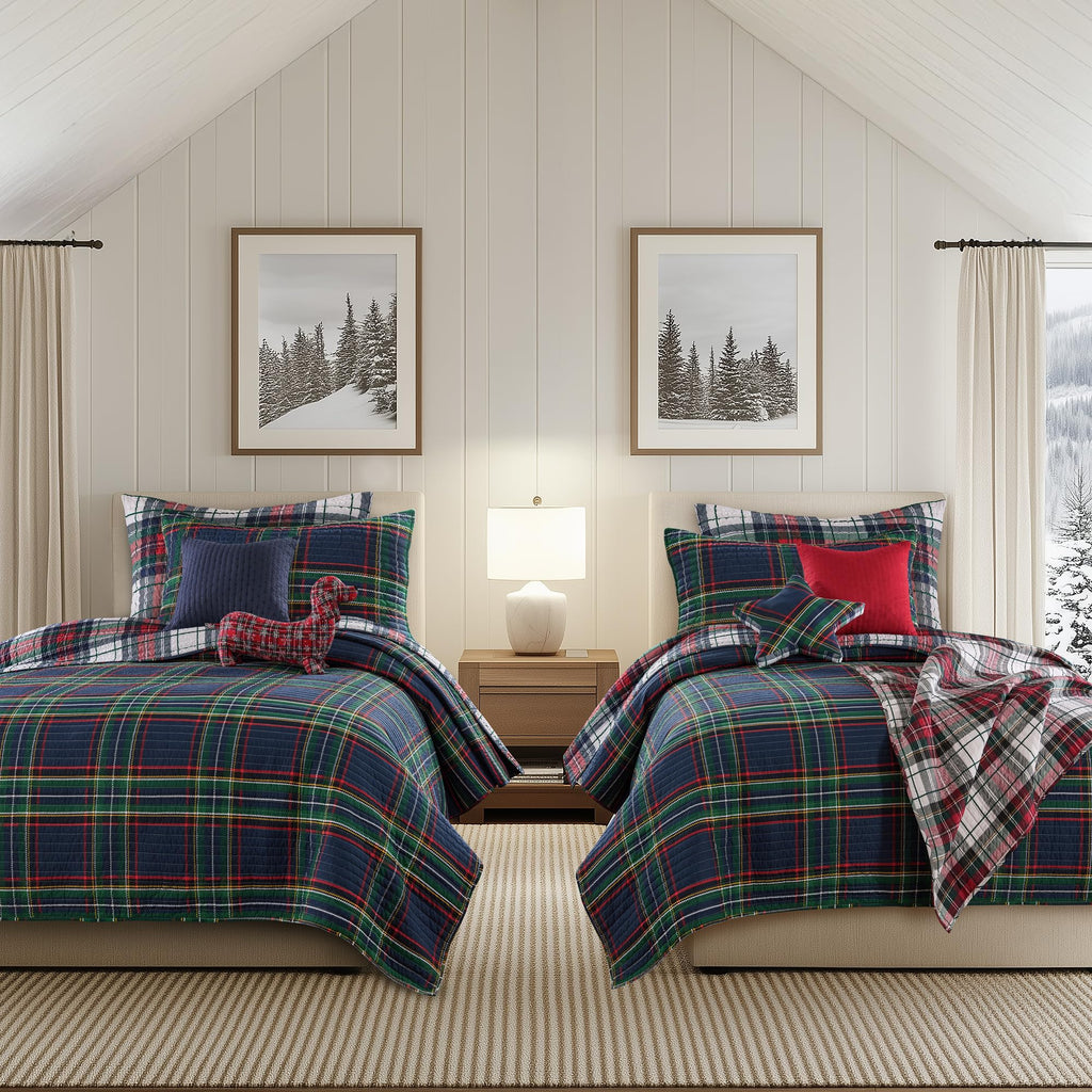 Spencer Plaid Navy - Quilt (68x86in.) - Plaid - Red Green White - Reversible - Cotton