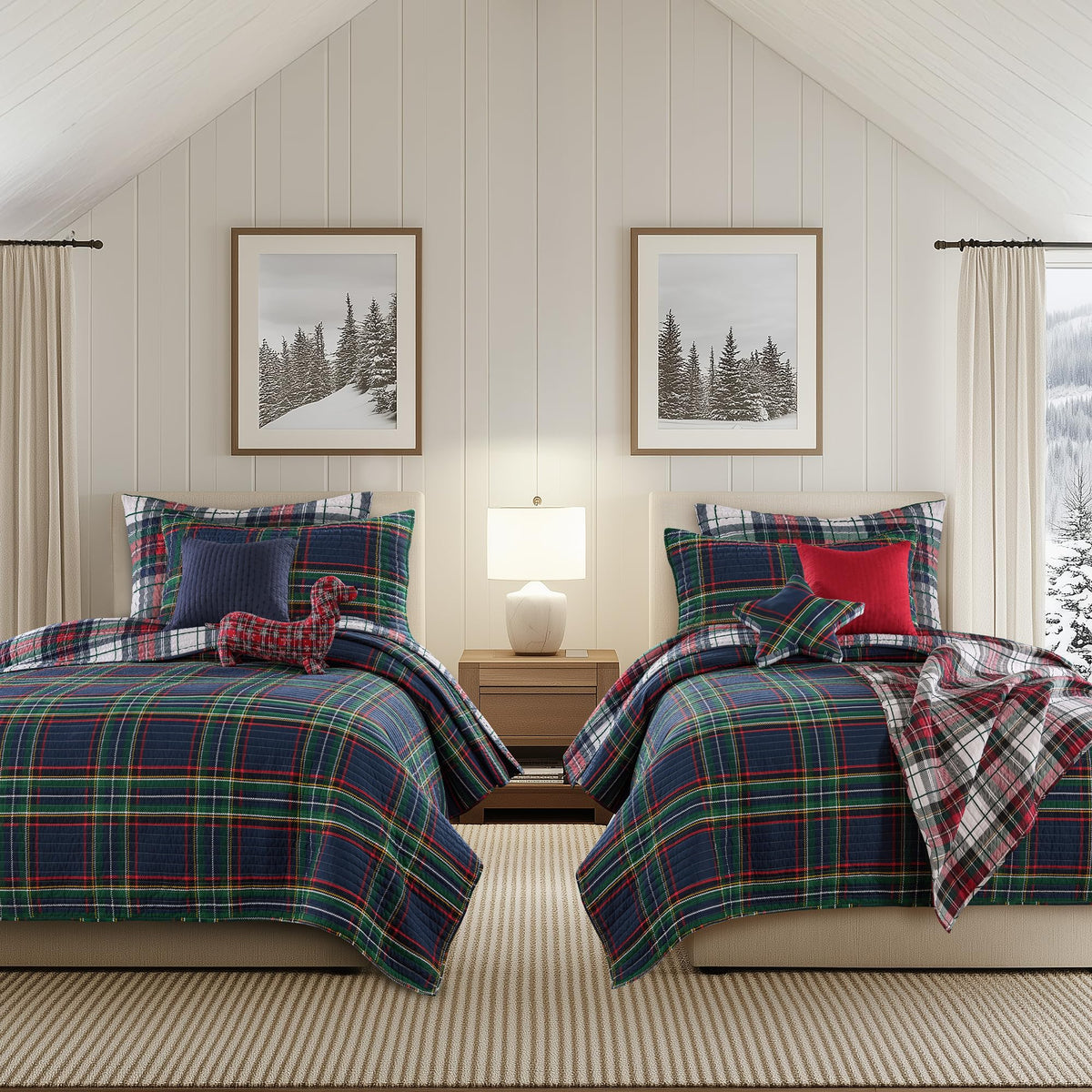 Spencer Plaid Navy - Quilt (68x86in.) - Plaid - Red Green White - Reversible - Cotton
