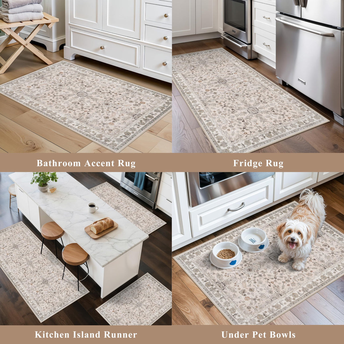 3-Piece Kitchen Rug Set of 3 with Runner - Non Slip Washable Boho Kitchen Mats for Sink, Floor, Entryway & Hallway