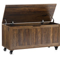 Storage Chest, 39.4'' Wooden Storage Bench with 4 Wheels & 2 Safety Hinges, Retro Toy Box Support 300 lbs, Easy